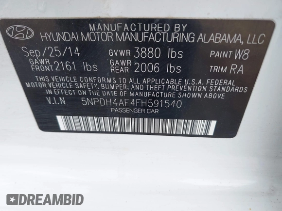 2015 Hyundai Elantra SE с VIN 5NPDH4AE4FH591540, выставлен на аукционе IAAI как лот 41822435 с пробегом 83 083 миль миль и . История ставок и продаж доступна на DreamBid. Изображение 9.