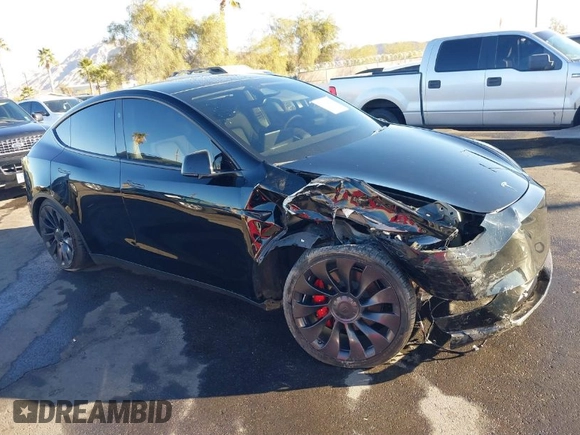 2023 Tesla Model Y Performance with VIN 7SAYGDEF6PF854797, listed as a IAAI auction lot 41319332 with 46,132 mi miles and . Bid and sale history available at DreamBid. Image 1.