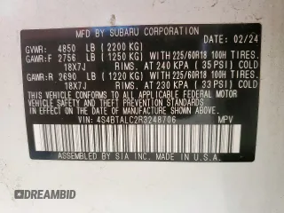 2024 Subaru Outback Onyx with VIN 4S4BTALC2R3248706, listed as a Copart auction lot 64319395 with 20,952 mi miles and Salvage title. Bid and sale history available at DreamBid. Image 12.