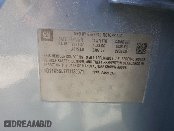 2015 Chevrolet Impala LS with VIN 1G11X5SL7FU120571, listed as a Copart auction lot 53372365 with 88,712 mi miles and Non Repairable. Bid and sale history available at DreamBid. Image 12.
