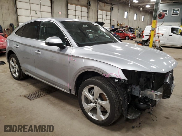 2023 Audi Q5 Sportback S line Premium Plus with VIN WA15AAFY3P2154281, listed as a Copart auction lot 49456025 with 19,896 mi miles and Salvage title. Bid and sale history available at DreamBid. Image 4.