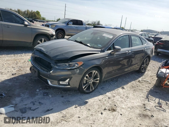 2019 Ford Fusion Titanium with VIN 3FA6P0D98KR141499, listed as a Copart auction lot 49250385 with 0 mi miles and Clean Title. Bid and sale history available at carsss.com. Image 1.