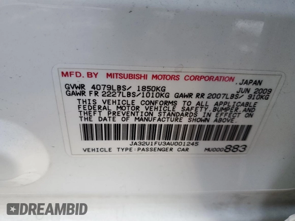 2010 Mitsubishi Lancer DE with VIN JA32U1FU3AU001245, listed as a Copart auction lot 42812755 with 126,262 mi miles and Salvage Title. Bid and sale history available at carsss.com. Image 12.