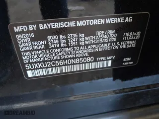 2017 BMW X6 xDrive35i with VIN 5UXKU2C56H0N85080, listed as a IAAI auction lot 41955473 with 142,201 mi miles. Bid and sale history available at carsss.com. Image 9.