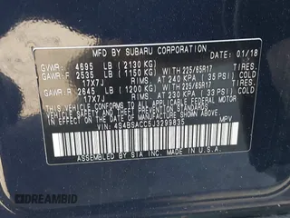 2018 Subaru Outback Premium with VIN 4S4BSACC5J3299835, listed as a IAAI auction lot 42572586 with 53,781 mi miles and . Bid and sale history available at DreamBid. Image 9.
