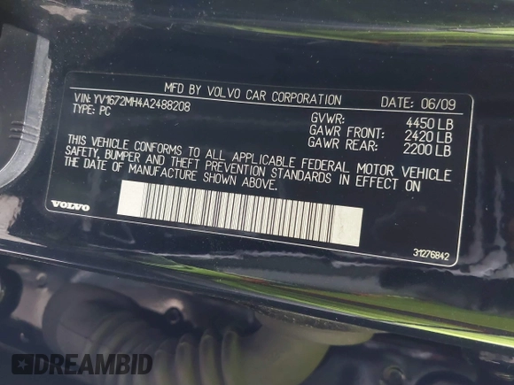 2010 Volvo S40 R-Design with VIN YV1672MH4A2488208, listed as a IAAI auction lot 41462415 with 125,665 mi miles. Bid and sale history available at carsss.com. Image 9.
