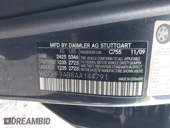 2010 Mercedes-Benz E-Class E 550 Luxury with VIN WDDHF9AB8AA144791, listed as a IAAI auction lot 41247610 with 138,972 mi miles. Bid and sale history available at carsss.com. Image 9.