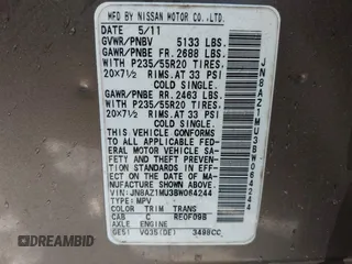 2011 Nissan Murano SL with VIN JN8AZ1MU3BW064244, listed as a IAAI auction lot 41339824 with 175,242 mi miles and . Bid and sale history available at carsss.com. Image 9.
