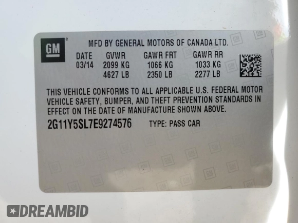 2014 Chevrolet Impala LS z VIN 2G11Y5SL7E9274576, wystawiony jako Copart lot #55089125 z przebiegiem 107 610 mil mil oraz Szkoda całkowita • Salvage title. Historia ofert i sprzedaży dostępna na DreamBid. Obrazek 13.