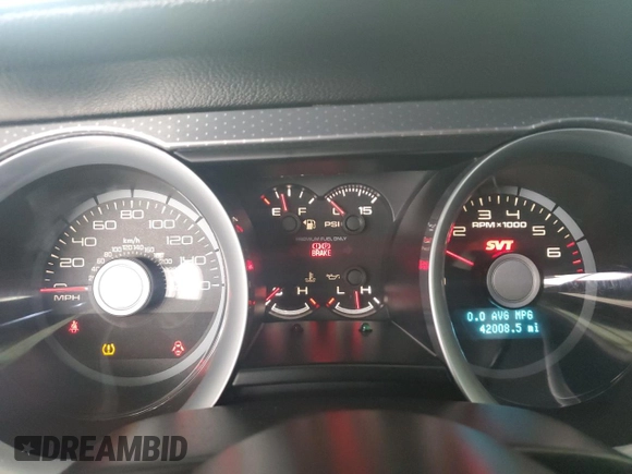 2010 Ford Mustang GT500 with VIN 1ZVBP8JS6A5114864, listed as a Copart auction lot 43198585 with 42,008 mi miles and Salvage title. Bid and sale history available at DreamBid. Image 9.