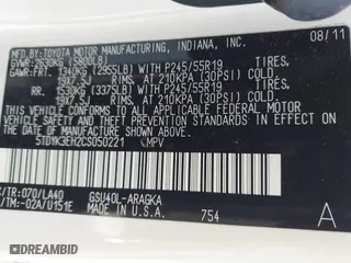 2012 Toyota Highlander Limited with VIN 5TDYK3EH2CS050221, listed as a IAAI auction lot 41663898 with 205,714 mi miles. Bid and sale history available at carsss.com. Image 9.