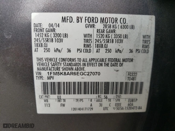 2014 Ford Utility Police Interceptor with VIN 1FM5K8AR6EGC27070, listed as a Copart auction lot 49164415 with 95,356 mi miles and Salvage Title. Bid and sale history available at carsss.com. Image 13.
