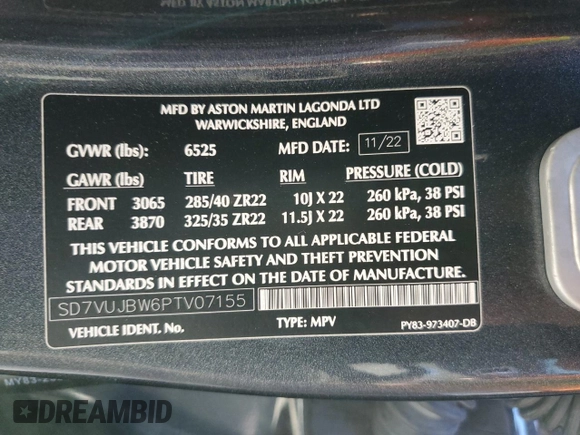 2023 Aston Martin DBX 707 z VIN SD7VUJBW6PTV07155, wystawiony jako Copart lot #85346734 z przebiegiem 6819 mil mil oraz Szkody całkowita. Historia ofert i sprzedaży dostępna na DreamBid. Obrazek 15.