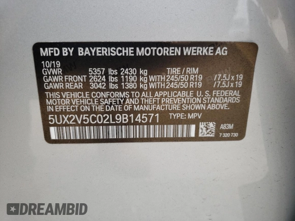 2020 BMW X4 M40i z VIN 5UX2V5C02L9B14571, wystawiony jako Copart lot #44318703 z przebiegiem 14 861 mil mil oraz . Historia ofert i sprzedaży dostępna na DreamBid. Obrazek 13.