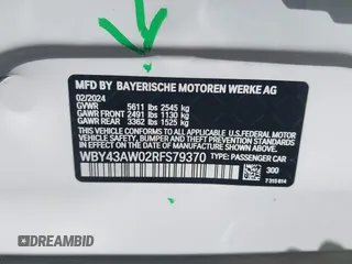 2024 BMW i4 eDrive35 z VIN WBY43AW02RFS79370, wystawiony jako IAAI lot #41887964 z przebiegiem 11 910 mil mil oraz . Historia ofert i sprzedaży dostępna na DreamBid. Obrazek 9.