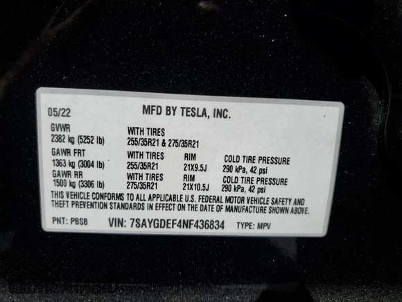 2022 Tesla Model Y Performance with VIN 7SAYGDEF4NF436834, listed as a Copart auction lot 68992234 with 22,171 mi miles and Salvage title. Bid and sale history available at DreamBid. Image 15.