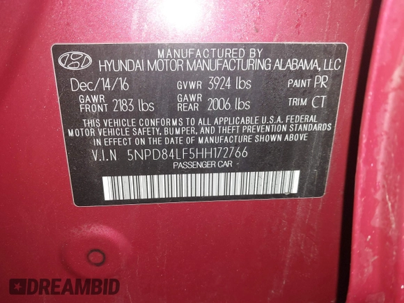 2017 Hyundai Elantra Limited with VIN 5NPD84LF5HH172766, listed as a IAAI auction lot 41735312 with 89,078 mi miles and . Bid and sale history available at DreamBid. Image 9.