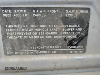 2006 Saab 9-3 z VIN YS3FD49Y361020575, wystawiony jako Copart lot #71312924 z przebiegiem 183 384 mil mil oraz Szkoda całkowita • Salvage title. Historia ofert i sprzedaży dostępna na DreamBid. Obrazek 12.