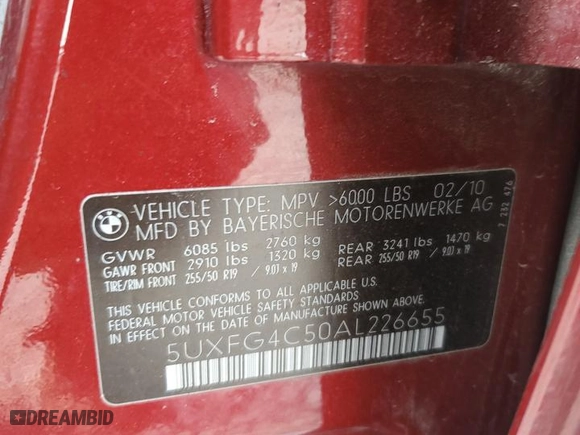 2010 BMW X6 xDrive35i with VIN 5UXFG4C50AL226655, listed as a Copart auction lot 47475925 with 0 mi miles and Salvage Title. Bid and sale history available at carsss.com. Image 13.