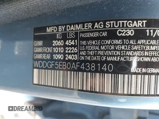2010 Mercedes-Benz C 300 Sport with VIN WDDGF5EB0AF438140, listed as a IAAI auction lot 42497259 with 185,213 mi miles and . Bid and sale history available at DreamBid. Image 9.