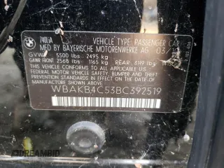 2011 BMW 7 Series 740Li with VIN WBAKB4C53BC392519, listed as a Copart auction lot 41449605 with 71,670 mi miles and Non Repairable. Bid and sale history available at carsss.com. Image 12.