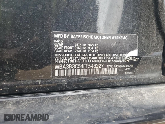 2015 BMW 3 Series 328i xDrive z VIN WBA3B3C54FF548327, wystawiony jako Copart lot #57229115 z przebiegiem 72 027 mil mil oraz Szkoda całkowita • Salvage title. Historia ofert i sprzedaży dostępna na DreamBid. Obrazek 12.