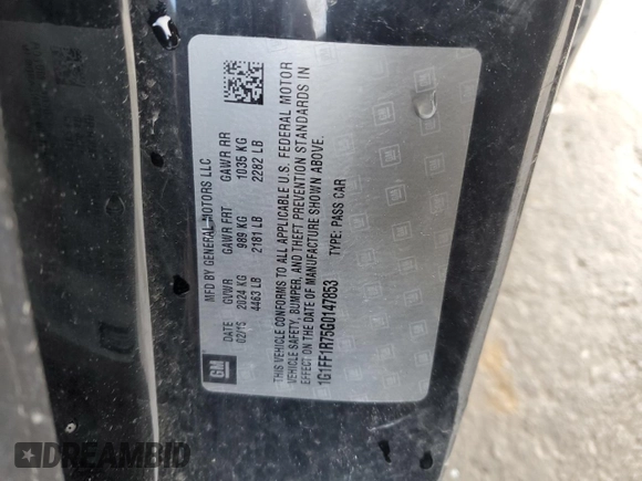 2016 Chevrolet Camaro 1SS z VIN 1G1FF1R75G0147853, wystawiony jako Copart lot #47943835 z przebiegiem Nie podano mil oraz Szkoda całkowita • Salvage title. Historia ofert i sprzedaży dostępna na DreamBid. Obrazek 12.
