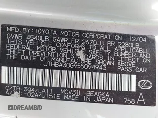 2005 Lexus ES 350 с VIN JTHBA30G955094943, выставлен на аукционе IAAI как лот 42701969 с пробегом 115 589 миль миль и . История ставок и продаж доступна на DreamBid. Изображение 9.