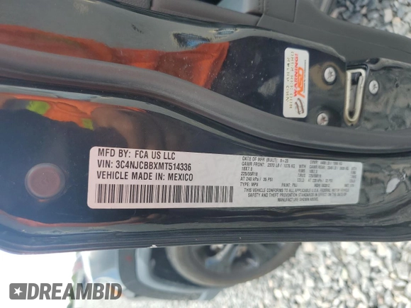 2021 Jeep Compass Latitude with VIN 3C4NJCBBXMT514336, listed as a Copart auction lot 56528865 with 14,324 mi miles and Non repairable. Bid and sale history available at DreamBid. Image 13.