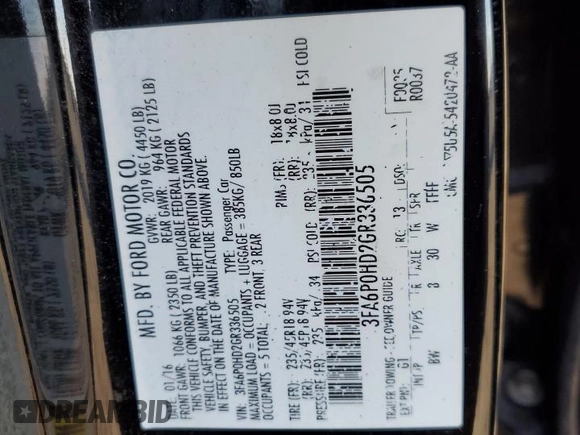 2016 Ford Fusion SE with VIN 3FA6P0HD2GR336505, listed as a Copart auction lot 49407425 with 158,760 mi miles and Salvage Title. Bid and sale history available at carsss.com. Image 12.