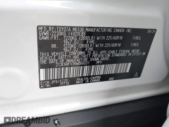 2024 Toyota RAV4 Hybrid XSE with VIN 2T3E6RFV3RW066031, listed as a IAAI auction lot 41736142 with 8,007 mi miles. Bid and sale history available at carsss.com. Image 9.
