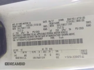2017 Ford F-150 XL с VIN 1FTEW1CG2HKD75097, выставлен на аукционе IAAI как лот 40341326 с пробегом 127 337 миль миль и . История ставок и продаж доступна на DreamBid. Изображение 9.