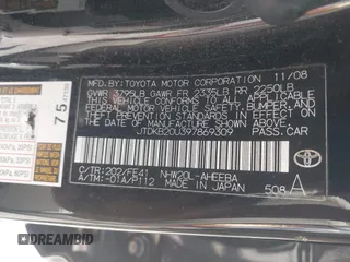 2009 Toyota Prius with VIN JTDKB20U397869309, listed as a IAAI auction lot 42104160 with 194,283 mi miles. Bid and sale history available at carsss.com. Image 9.