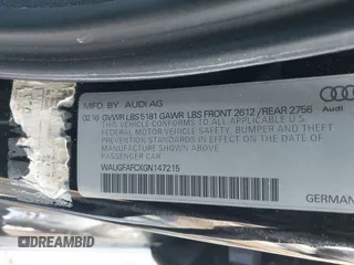 2016 Audi A6 Premium Plus z VIN WAUGFAFCXGN147215, wystawiony jako IAAI lot #41655394 z przebiegiem 143 357 mil mil oraz . Historia ofert i sprzedaży dostępna na DreamBid. Obrazek 9.