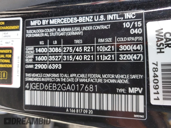 2016 Mercedes-Benz GLE 450 AMG z VIN 4JGED6EB2GA017681, wystawiony jako Copart lot #54228935 z przebiegiem 68 026 mil mil oraz Szkody całkowita. Historia ofert i sprzedaży dostępna na DreamBid. Obrazek 14.