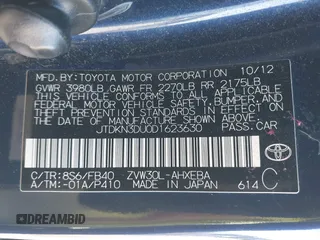 2013 Toyota Prius One with VIN JTDKN3DU0D1623630, listed as a IAAI auction lot 42015052 with 213,796 mi miles. Bid and sale history available at carsss.com. Image 9.