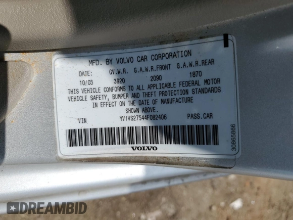 2004 Volvo S40 с VIN YV1VS27544F082406, выставлен на аукционе Copart как лот 59983215 с пробегом 32 012 миль миль и Чистый • Clean title. История ставок и продаж доступна на DreamBid. Изображение 12.