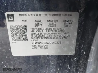 2018 Chevrolet Impala Premier with VIN 2G1125S35J9149278, listed as a IAAI auction lot 41727245 with 131,749 mi miles. Bid and sale history available at carsss.com. Image 9.