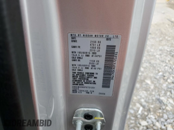 2015 Nissan NV200 SV with VIN 3N6CM0KN0FK721251, listed as a Copart auction lot 55349355 with 108,806 mi miles and Clean Title. Bid and sale history available at carsss.com. Image 13.