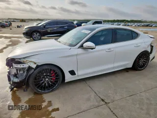 2022 Genesis G70 Launch Edition with VIN KMTG14TEXNU081102, listed as a Copart auction lot 61420155 with 38,405 mi miles and Salvage title. Bid and sale history available at DreamBid. Image 1.