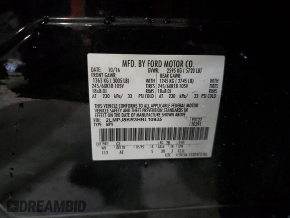 2017 Lincoln MKX Select with VIN 2LMPJ8KR3HBL10935, listed as a Copart auction lot 46146895 with 125,751 mi miles and Salvage Title. Bid and sale history available at carsss.com. Image 13.
