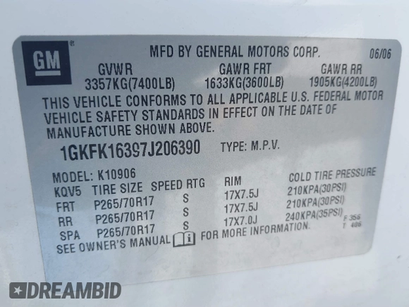 2007 GMC Yukon XL SLT with VIN 1GKFK16397J206390, listed as a IAAI auction lot 41358459 with 237,984 mi miles. Bid and sale history available at carsss.com. Image 9.