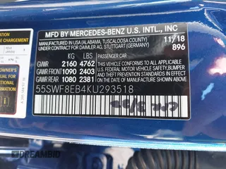 2019 Mercedes-Benz C 300 with VIN 55SWF8EB4KU293518, listed as a IAAI auction lot 40725296 with 61,745 mi miles and . Bid and sale history available at carsss.com. Image 9.