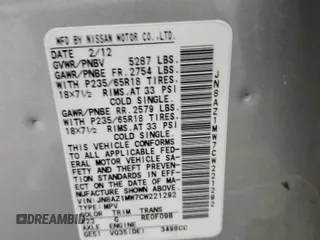 2012 Nissan Murano SV with VIN JN8AZ1MW7CW221292, listed as a Copart auction lot 54353965 with 128,526 mi miles and Salvage Title. Bid and sale history available at carsss.com. Image 14.