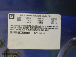 2006 Chevrolet Monte Carlo LT 3.5L with VIN 2G1WM15KX69375609, listed as a Copart auction lot 69091684 with 204,401 mi miles and Salvage Title. Bid and sale history available at carsss.com. Image 12.