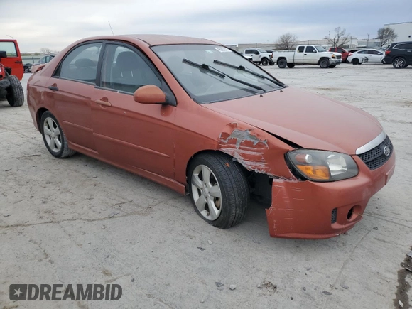 2009 Kia Spectra SX with VIN KNAFE221095026589, listed as a Copart auction lot 45005514 with 203,779 mi miles and Salvage Title. Bid and sale history available at carsss.com. Image 4.