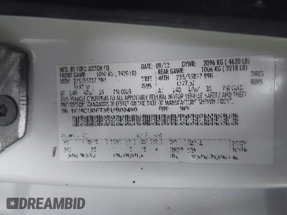 2014 Ford Escape S with VIN 1FMCU0F73EUB09490, listed as a IAAI auction lot 41557088 with 247,187 mi miles. Bid and sale history available at carsss.com. Image 9.