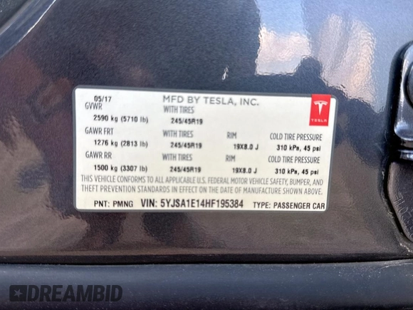 2017 Tesla Model S 60 с VIN 5YJSA1E14HF195384, выставлен на аукционе Copart как лот 61502705 с пробегом 52 092 миль миль и Чистый • Clean title. История ставок и продаж доступна на DreamBid. Изображение 10.