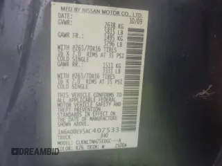 2010 Nissan Frontier SE with VIN 1N6AD0EV5AC407533, listed as a Copart auction lot 52020365 with 119,041 mi miles and Salvage title. Bid and sale history available at DreamBid. Image 12.