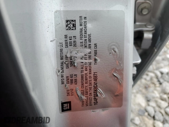2012 Buick Verano Group с VIN 1G4PS5SK8C4146871, выставлен на аукционе Copart как лот 62783655 с пробегом 109 631 миль миль и Списание • Salvage title. История ставок и продаж доступна на DreamBid. Изображение 13.